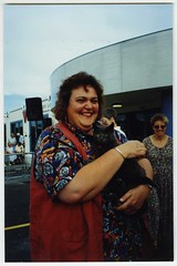 Barbara Reed (Assistant Community Librarian) with Pete the library cat – opening of new Shirley Library