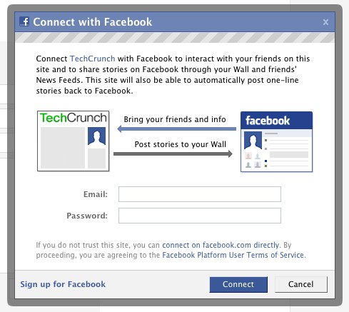 The facebook connect login layer