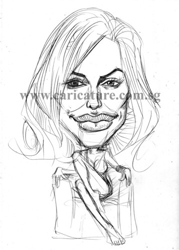 Celebrity caricatures - Angelina Jolie pencil sketch watermark