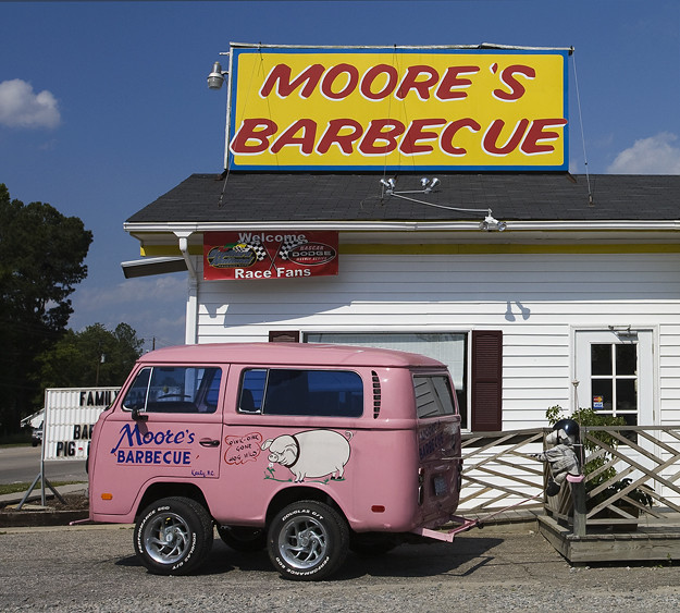 pink sky food colors sign museum vw restaurant weird nc funny colorful humor gray bluesky bbq customized barbeque kenly mayberry capefearriver customvehicle mooresbarbecue volkswagenshortbus