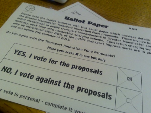 Ballot paper for the Manchester TIF referendum