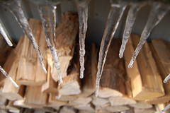 Woodpile and icicles