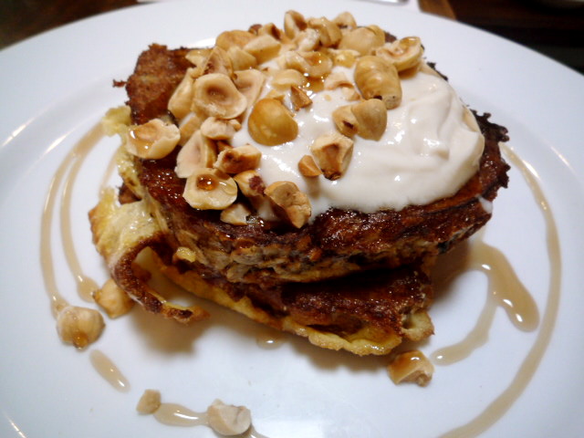 French toast with apricot, fig, maple yoghurt and hazelnuts