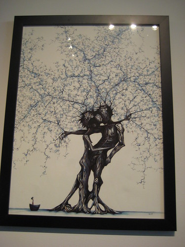 lovers embrace art. Two tree lovers embrace in