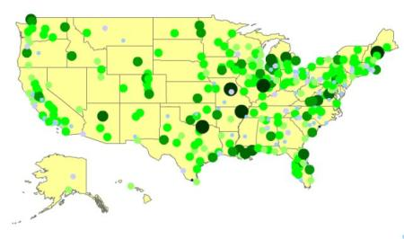 cities all over the US are seeing increased transit use (by: Environmental Defense)