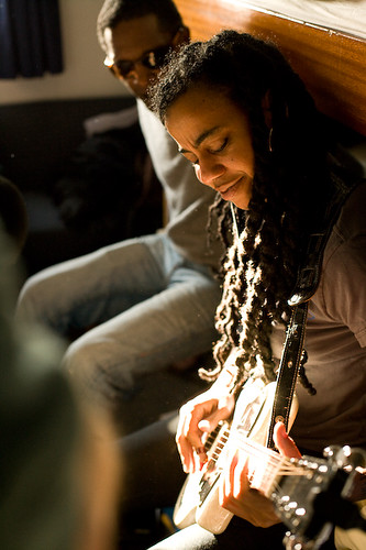 Suzan-Lori Parks playing guitar while on a climate change expedition to the Arctic