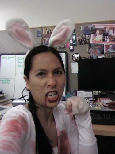 Killer rabbit says happy halloween!