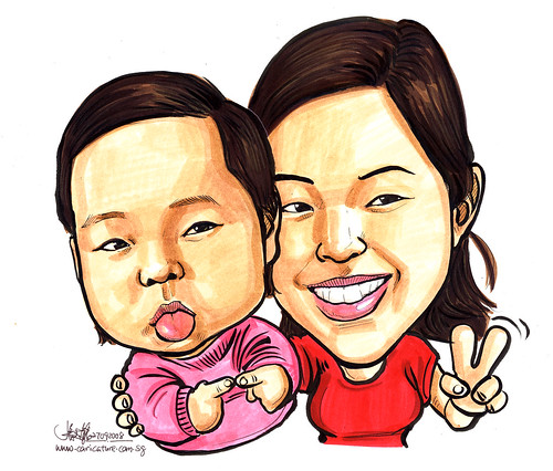 Caricatures of mother and daughter