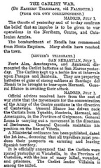 Article del diari The Times, del 2 de Juliol de 1875. On surt Vistabella del Maestrat