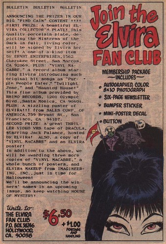 Elvira fan club contest ad