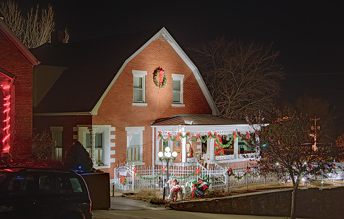 Christmas decorations on a house in Hermann, Missouri, USA