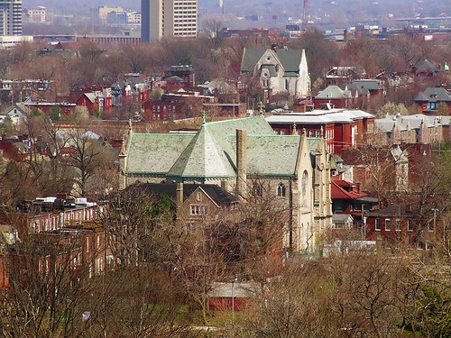 Former Saint Henry:Immaculate Conception Church, in Saint Louis, Missouri, USA from the Compton Hill Water Tower