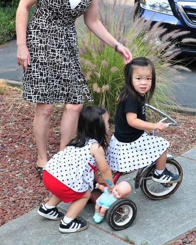 Ree's first time pedaling! (with a little push from her sister)