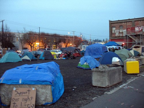 a tent city in Olympia, WA (by: televiseus, creative commons license)