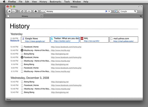 Firefox session restore startup page mockup