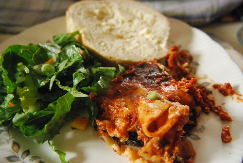 Lasagna, salad and bread
