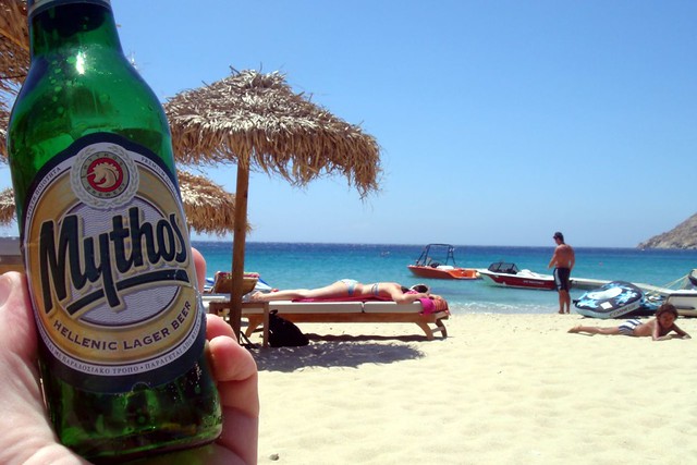 traveling beer; Greek beach
