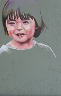 In progress photo of an as yet untitled portrait of a little girl.