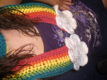 Rainbow Scarf with Clouds pattern
