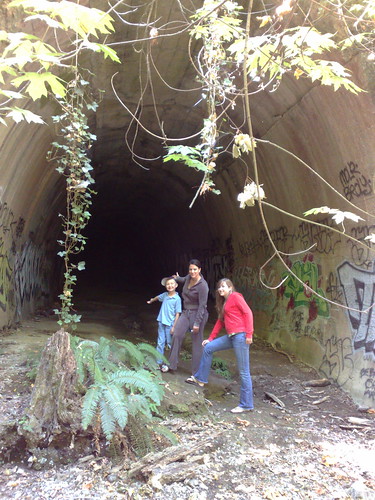 Liz, Ben, Jane outside Wright's Station tunnel