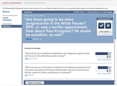 Obama's Change.Gov Site Offers Open Questions Based On Google Moderator
