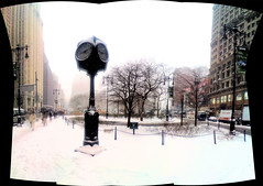 A pano of the clock on our one snowy day. by p0psharlow, on Flickr