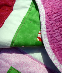 pink green quilt back, binding