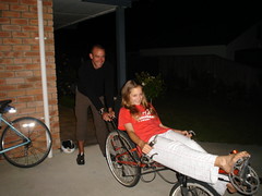 Teaching host Morgan to ride the Street Machine GTe recumbent in Blenheim, New Zealand