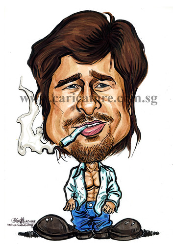 Celebrity caricatures - Brad Pitt colour watermark