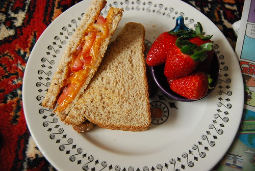 Grilled cheese, shallot, tomato, strawberries