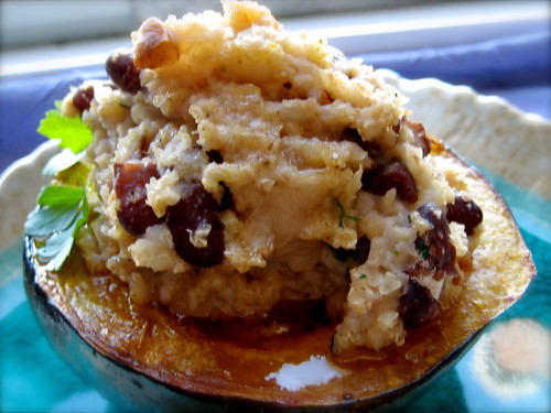 Acorn Squash stuffed with Millet, Pears and Walnuts