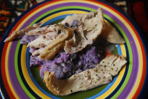 Leftover chicken and purple mashed potatoes