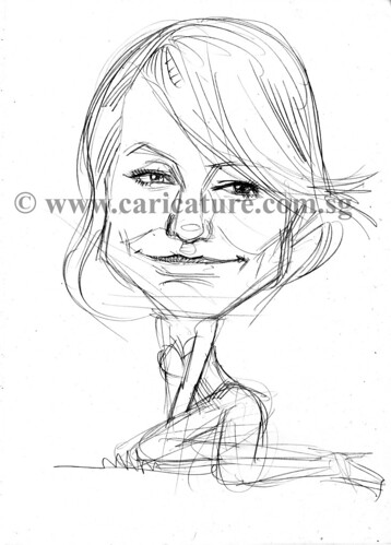 Celebrity caricatures - Cameron Diaz pencil sketch watermark