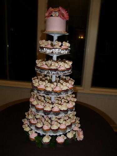 Chocolate and pink wedding cake