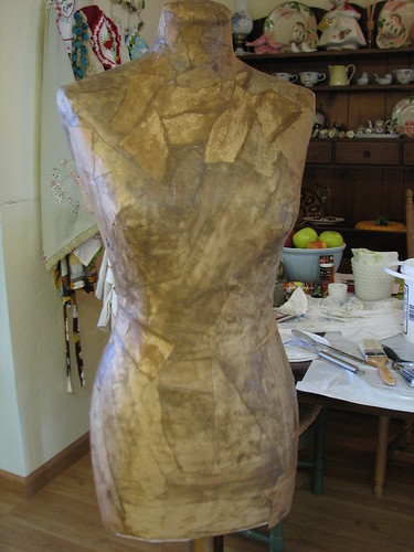Making a paper mache dress form using my fabric form as a mold