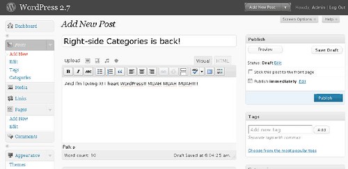 Write Post function in WP 2.7