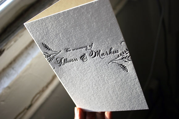 Letterpress wedding program cover - Haddington design, by Smock