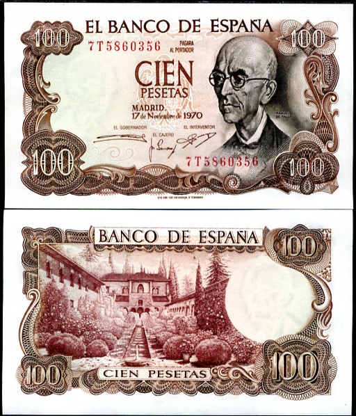 100 Pesetas Španielsko 1970, P152