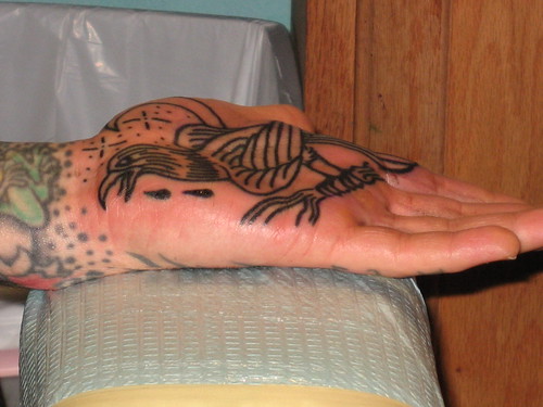 Raven Hand Palm Tattoo by Tony Hundahl