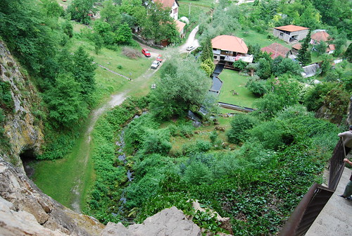 Looking down from cave