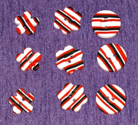 Red Black And White Stripes. Red,lack and white stripes, polymer clay buttons