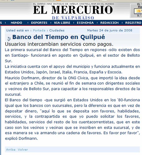 Banco del tiempo en El Mercurio de Valparaiso