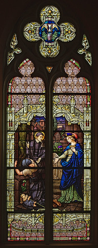 Saint George Roman Catholic Church, in New Baden, Illinois, USA - stained glass window "blessed are the merciful"