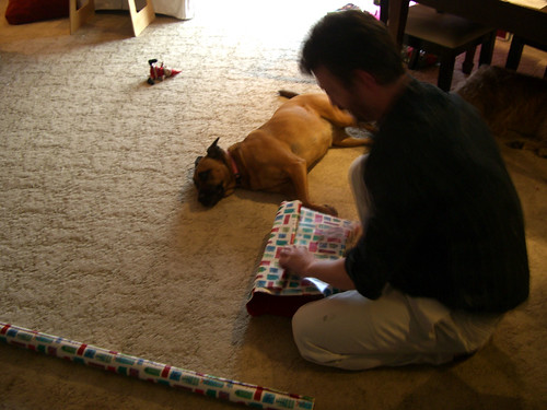 He's actually wrapping my presents!