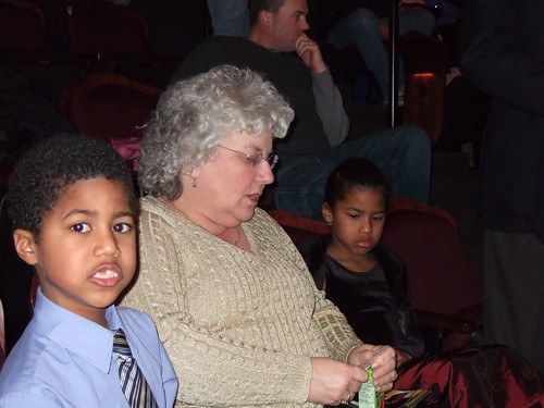 William, Nana Sue and Haddy waiting for the Lion King to begin