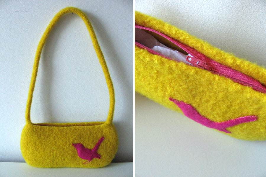 pink bird/yellow purse