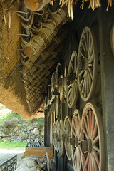 Wall of wagon wheels
