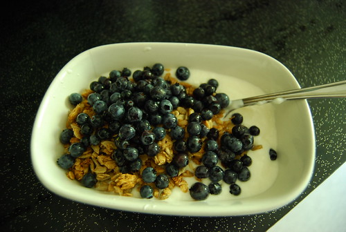 Coconut yogurt with granola and blueberries