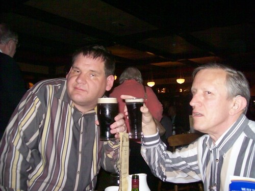 Ireland - pub time in Ennis Auburn Lodge - Bob Hilvers and David Bowers have a Guinness moment