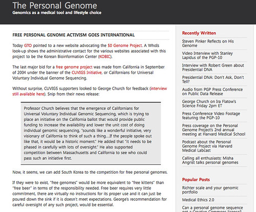 http://thepersonalgenome.com/2008/01/free-personal-genome-activism-goes-international/